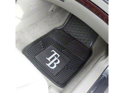 Vinyl Front Floor Mats with Tampa Bay Rays Logo; Black (Universal; Some Adaptation May Be Required)