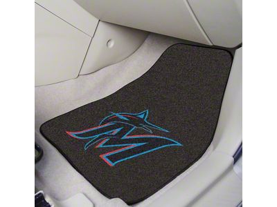 Carpet Front Floor Mats with Miami Marlins Logo; Black (Universal; Some Adaptation May Be Required)