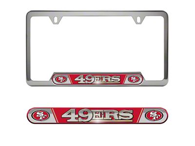 Embossed License Plate Frame with San Francisco 49ers Logo; Red (Universal; Some Adaptation May Be Required)