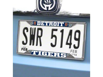 License Plate Frame with Detroit Tigers Logo; Navy (Universal; Some Adaptation May Be Required)