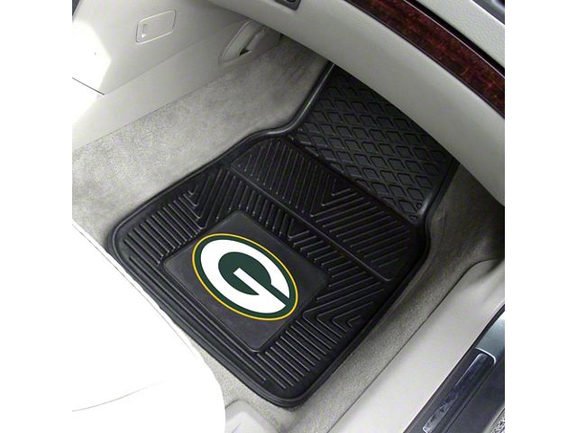 Vinyl Front Floor Mats with Green Bay Packers Logo; Black (Universal; Some Adaptation May Be Required)