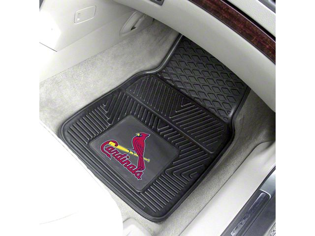 Vinyl Front Floor Mats with St. Louis Cardinals Logo; Black (Universal; Some Adaptation May Be Required)