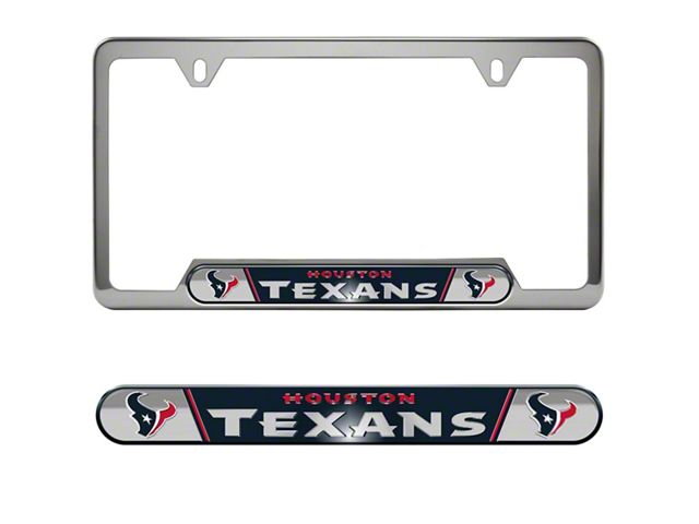 Embossed License Plate Frame with Houston Texans Logo; Blue (Universal; Some Adaptation May Be Required)