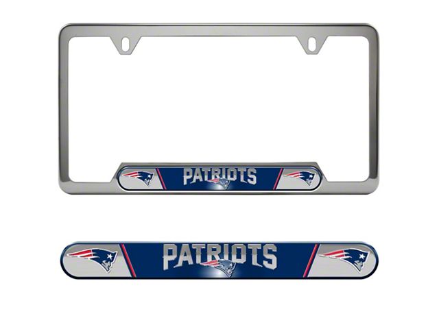 Embossed License Plate Frame with New England Patriots Logo; Blue (Universal; Some Adaptation May Be Required)