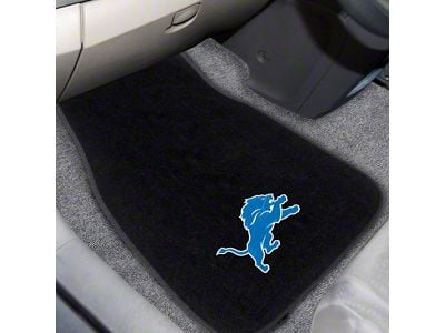 Embroidered Front Floor Mats with Detroit Lions Logo; Black (Universal; Some Adaptation May Be Required)