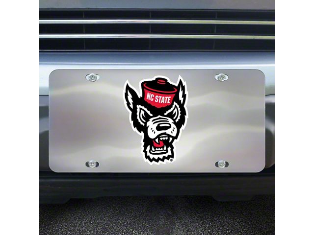 License Plate with NC State University Logo; Stainless Steel (Universal; Some Adaptation May Be Required)