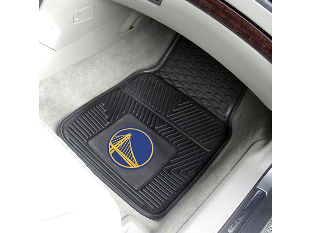 Vinyl Front Floor Mats with Golden State Warriors Logo; Black (Universal; Some Adaptation May Be Required)