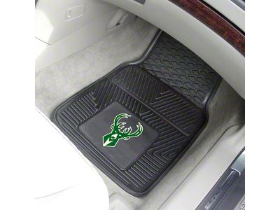 Vinyl Front Floor Mats with Milwaukee Bucks Logo; Black (Universal; Some Adaptation May Be Required)