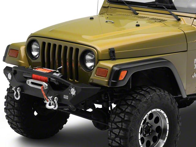 Fishbone Offroad Full Width Front Winch Bumper with LED Lights; Textured Black (97-06 Jeep Wrangler TJ)