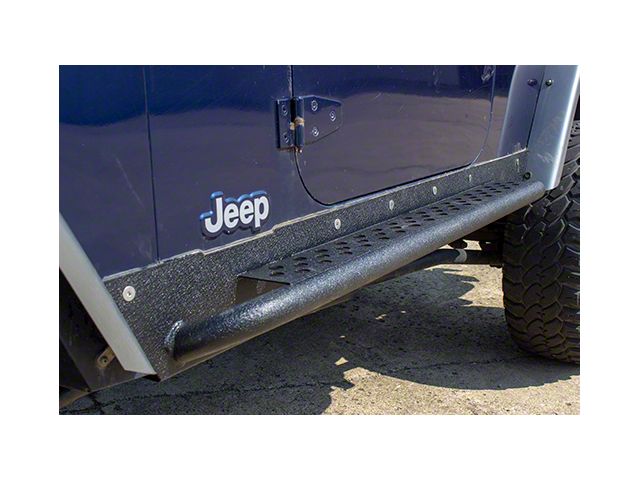 Fishbone Offroad Rock Sliders with Tube Step; Textured Black (04-06 Jeep Wrangler TJ Unlimited)