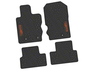 FLEXTREAD Factory Floorpan Fit Tire Tread/Scorched Earth Scene Front and Rear Floor Mats with Orange GOAT/Mountain Insert; Black (21-24 Bronco 2-Door)