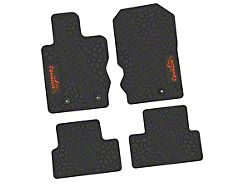 FLEXTREAD Factory Floorpan Fit Tire Tread/Scorched Earth Scene Front and Rear Floor Mats with Orange Squatch/Mountain Insert; Black (21-24 Bronco 2-Door)