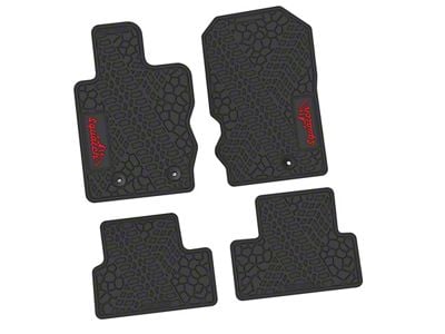 FLEXTREAD Factory Floorpan Fit Tire Tread/Scorched Earth Scene Front and Rear Floor Mats with Red Squatch/Mountain Insert; Black (21-24 Bronco 2-Door)