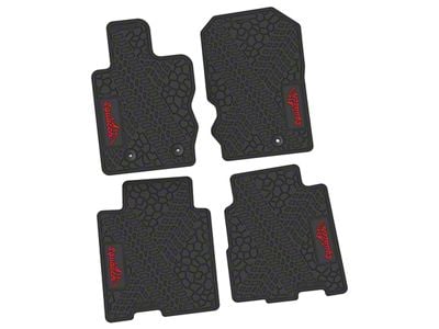 FLEXTREAD Factory Floorpan Fit Tire Tread/Scorched Earth Scene Front and Rear Floor Mats with Red Squatch/Mountain Insert; Black (21-24 Bronco 4-Door)