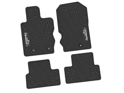 FLEXTREAD Factory Floorpan Fit Tire Tread/Scorched Earth Scene Front and Rear Floor Mats with White Squatch/Mountain Insert; Black (21-24 Bronco 2-Door)