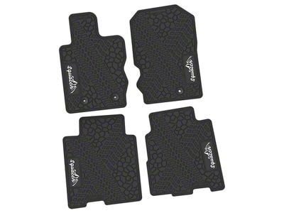 FLEXTREAD Factory Floorpan Fit Tire Tread/Scorched Earth Scene Front and Rear Floor Mats with White Squatch/Mountain Insert; Black (21-24 Bronco 4-Door)