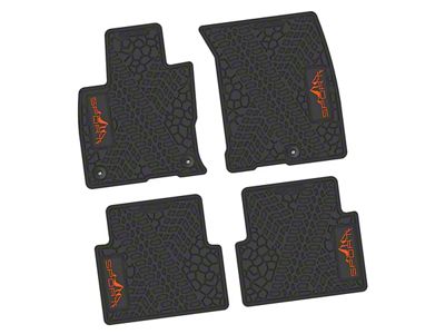 Factory Floorpan Fit Tire Tread/Scorched Earth Scene Front and Rear Floor Mats with Orange Sport/Mountain Insert; Black (21-25 Bronco Sport)