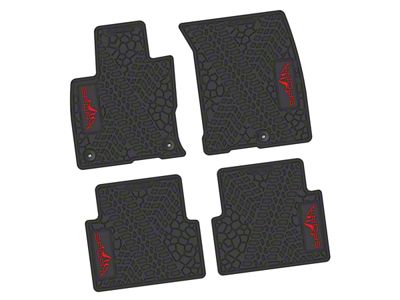 FLEXTREAD Factory Floorpan Fit Tire Tread/Scorched Earth Scene Front and Rear Floor Mats with Red Sport/Mountain Insert; Black (21-24 Bronco Sport)