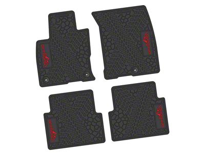 FLEXTREAD Factory Floorpan Fit Tire Tread/Scorched Earth Scene Front and Rear Floor Mats with Red Offroad Insert; Black (21-24 Bronco Sport)