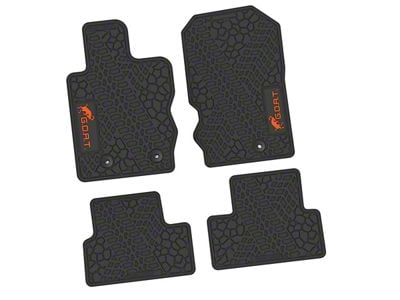 FLEXTREAD Factory Floorpan Fit Tire Tread/Scorched Earth Scene Front and Rear Floor Mats with Orange GOAT Insert; Black (21-24 Bronco 2-Door)