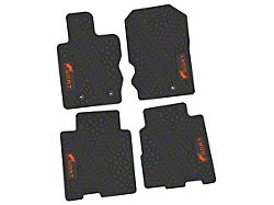 FLEXTREAD Factory Floorpan Fit Tire Tread/Scorched Earth Scene Front and Rear Floor Mats with Orange GOAT Insert; Black (21-24 Bronco 4-Door)