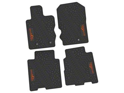 FLEXTREAD Factory Floorpan Fit Tire Tread/Scorched Earth Scene Front and Rear Floor Mats with Orange Offroad Insert; Black (21-24 Bronco 4-Door)