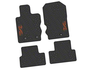 FLEXTREAD Factory Floorpan Fit Tire Tread/Scorched Earth Scene Front and Rear Floor Mats with Orange Running Wild Insert; Black (21-24 Bronco 2-Door)