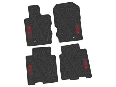 FLEXTREAD Factory Floorpan Fit Tire Tread/Scorched Earth Scene Front and Rear Floor Mats with Red GOAT Insert; Black (21-24 Bronco 4-Door)