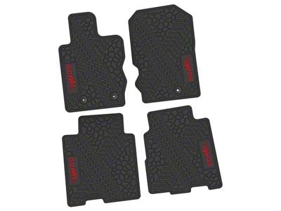 FLEXTREAD Factory Floorpan Fit Tire Tread/Scorched Earth Scene Front and Rear Floor Mats with Red GOAT/Mountain Insert; Black (21-24 Bronco 4-Door)