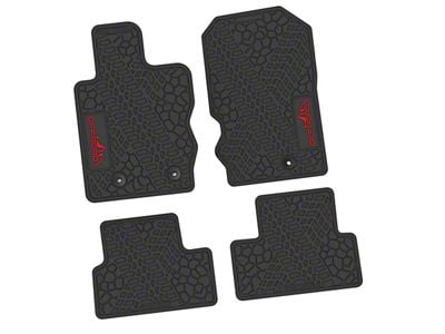 FLEXTREAD Factory Floorpan Fit Tire Tread/Scorched Earth Scene Front and Rear Floor Mats with Red Offroad Insert; Black (21-24 Bronco 2-Door)