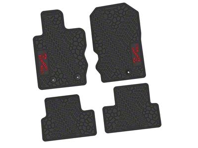 FLEXTREAD Factory Floorpan Fit Tire Tread/Scorched Earth Scene Front and Rear Floor Mats with Red Running Wild Insert; Black (21-24 Bronco 2-Door)