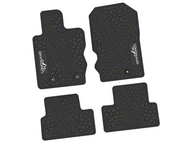 FLEXTREAD Factory Floorpan Fit Tire Tread/Scorched Earth Scene Front and Rear Floor Mats with White Offroad Insert; Black (21-24 Bronco 2-Door)