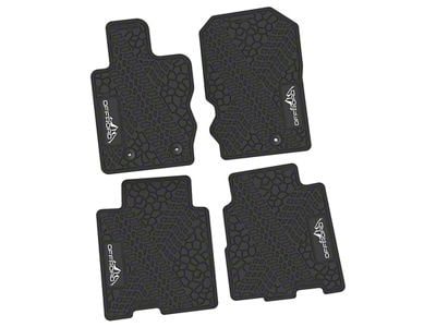 FLEXTREAD Factory Floorpan Fit Tire Tread/Scorched Earth Scene Front and Rear Floor Mats with White Offroad Insert; Black (21-24 Bronco 4-Door)