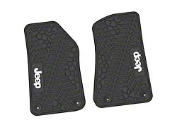 FLEXTREAD Factory Floorpan Fit Tire Tread/Scorched Earth Scene Front Floor Mats with White JEEP Insert; Black (20-24 Jeep Gladiator JT)