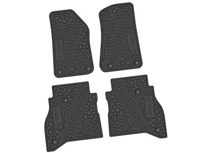 FLEXTREAD Factory Floorpan Fit Tire Tread/Scorched Earth Scene Front and Rear Floor Mats with JEEP Wave Insert; Black (20-24 Jeep Gladiator JT)