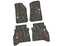 FLEXTREAD Factory Floorpan Fit Tire Tread/Scorched Earth Scene Front and Rear Floor Mats with Orange and White JEEP Wave Insert; Rugged Woods (20-24 Jeep Gladiator JT)