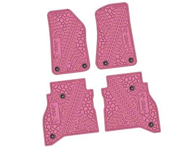 FLEXTREAD Factory Floorpan Fit Tire Tread/Scorched Earth Scene Front and Rear Floor Mats with JEEP Wave Insert; Pink (20-24 Jeep Gladiator JT)