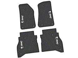 FLEXTREAD Factory Floorpan Fit Tire Tread/Scorched Earth Scene Front and Rear Floor Mats with White JEEP Wave Insert; Black (20-24 Jeep Gladiator JT)