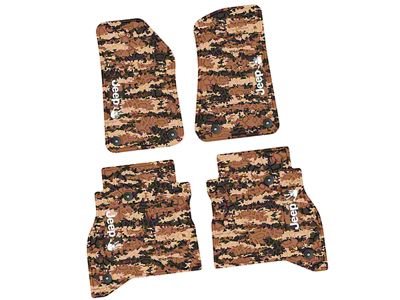 FLEXTREAD Factory Floorpan Fit Tire Tread/Scorched Earth Scene Front and Rear Floor Mats with White JEEP Wave Insert; Cyberflage Camouflage (20-24 Jeep Gladiator JT)