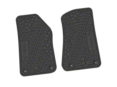 FLEXTREAD Factory Floorpan Fit Tire Tread/Scorched Earth Scene Front Floor Mats with JEEP Wave Insert; Black (20-24 Jeep Gladiator JT)