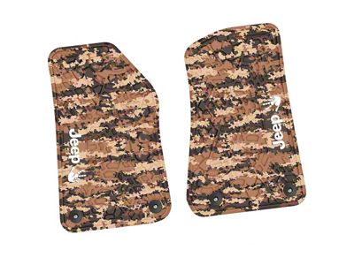 FLEXTREAD Factory Floorpan Fit Tire Tread/Scorched Earth Scene Front Floor Mats with White JEEP Wave Insert; Cyberflage Camouflage (20-24 Jeep Gladiator JT)