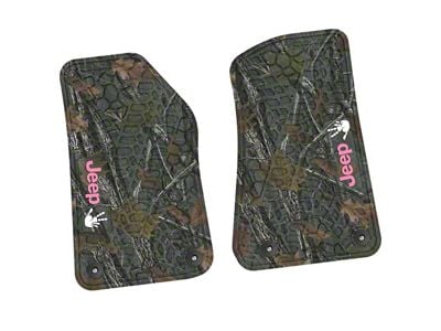 FLEXTREAD Factory Floorpan Fit Tire Tread/Scorched Earth Scene Front Floor Mats with Pink and White JEEP Wave Insert; Rugged Woods (20-24 Jeep Gladiator JT)