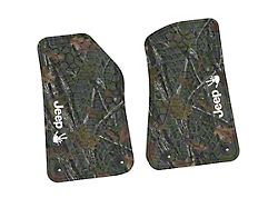 FLEXTREAD Factory Floorpan Fit Tire Tread/Scorched Earth Scene Front Floor Mats with White JEEP Wave Insert; Rugged Woods (20-24 Jeep Gladiator JT)