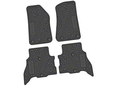 Factory Floorpan Fit Tire Tread/Scorched Earth Scene Front and Rear Floor Mats with 4xe Insert; Black (21-25 Jeep Wrangler JL 4xe)