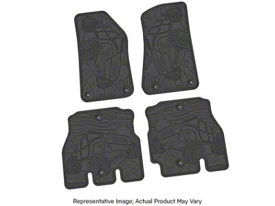 FLEXTREAD Factory Floorpan Fit Tire Tread/Scorched Crawler Scene Front and Rear Floor Mats; Black (07-13 Jeep Wrangler JK 4-Door)