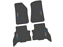 Factory Floorpan Fit Tire Tread/Scorched Earth Scene Front and Rear Floor Mats with 4xe Insert; Black/Silver/Dark Blue (21-25 Jeep Wrangler JL 4xe)