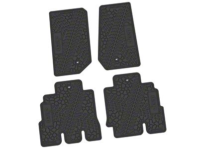 FLEXTREAD Factory Floorpan Fit Tire Tread/Scorched Earth Scene Front and Rear Floor Mats with JEEP Insert; Black (07-13 Jeep Wrangler JK 4-Door)