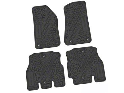 Factory Floorpan Fit Tire Tread/Scorched Earth Scene Front and Rear Floor Mats with Mojave Insert; Black (18-25 Jeep Wrangler JL 4-Door, Excluding 4xe)