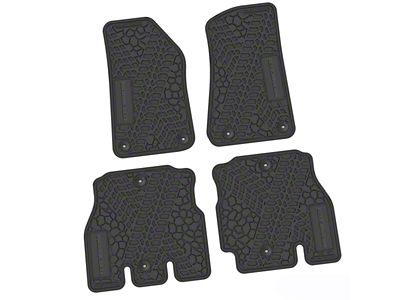 Factory Floorpan Fit Tire Tread/Scorched Earth Scene Front and Rear Floor Mats with Wrangler Insert; Black (18-25 Jeep Wrangler JL 4-Door, Excluding 4xe)