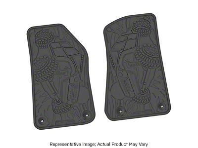 Factory Floorpan Fit Tire Tread/Scorched Crawler Scene Front Floor Mats; Black (07-13 Jeep Wrangler JK 2-Door)